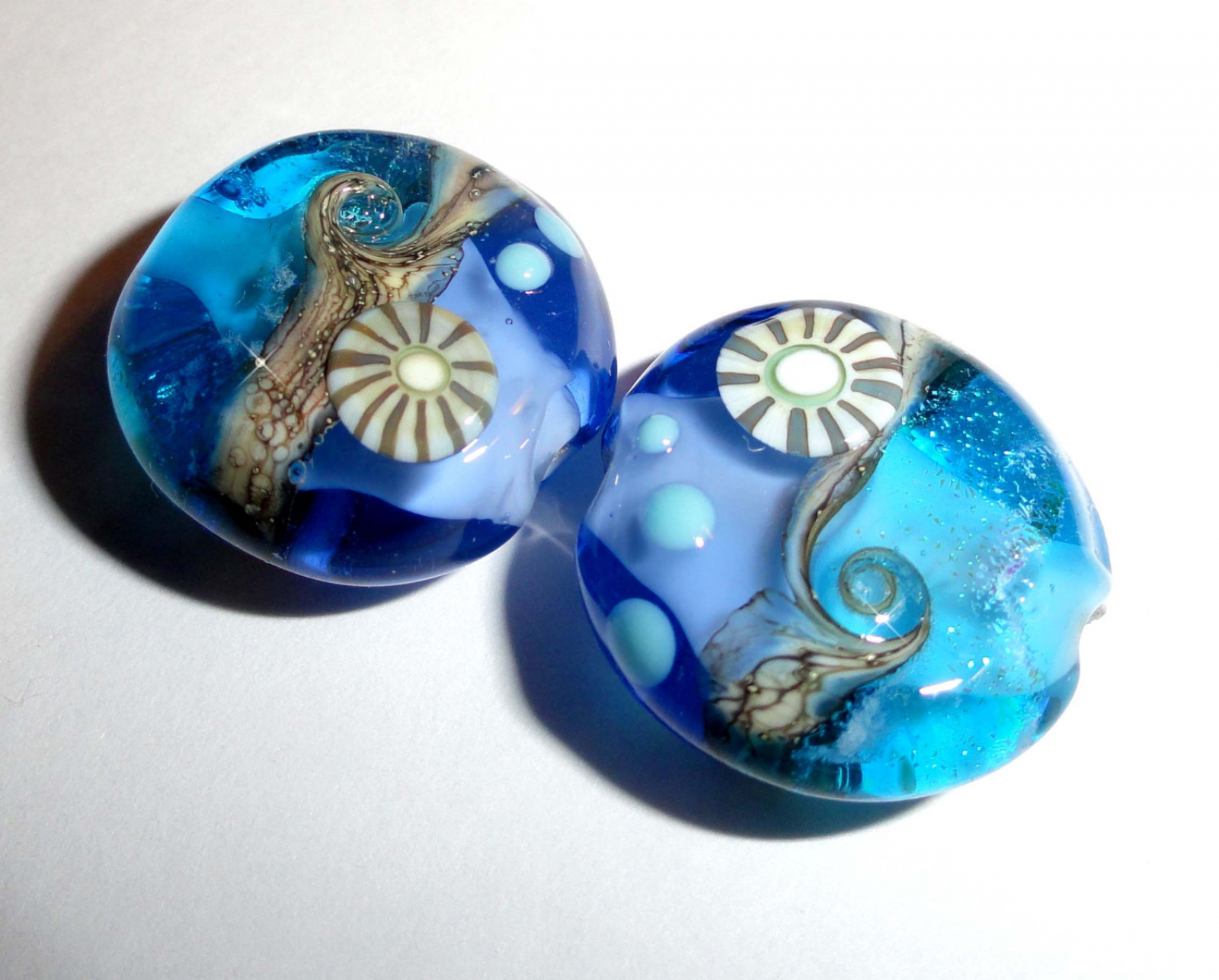 Set of 4 Handcrafted Lampwork Glass Beads in pretty light aqua