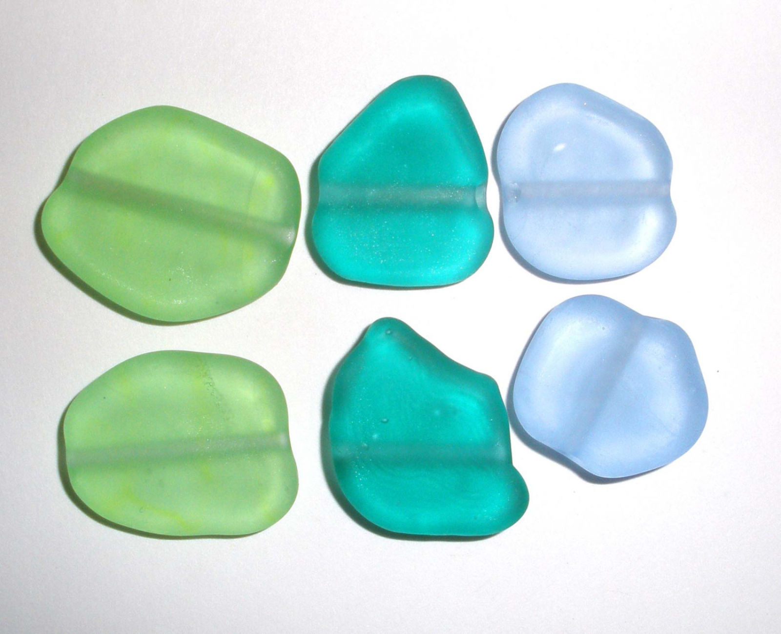 SEA GEMS Watercolor mix Set of Six Handmade Lampwork Sea Glass Beads teal  blue green ocean water summer beach Beatlebaby maineteam