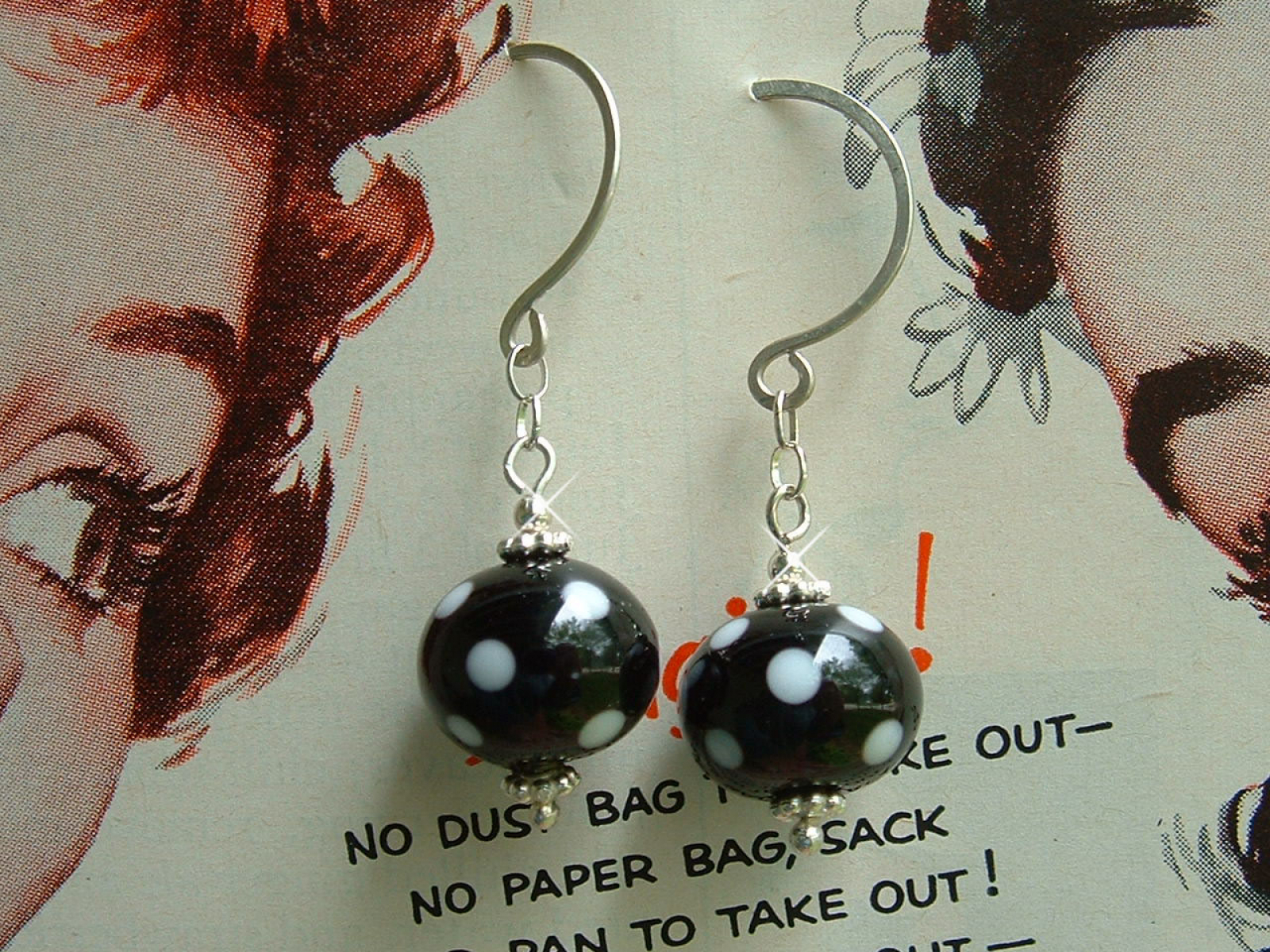 Lucille Black And White Polka Dot Earrings Lampwork Gl Beads Sterling Silver Lucille Black And White Polka Dot Earrings Lampwork Gl Beads Sterling Silver