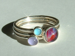  Stackable rings with handmade glass cabachons